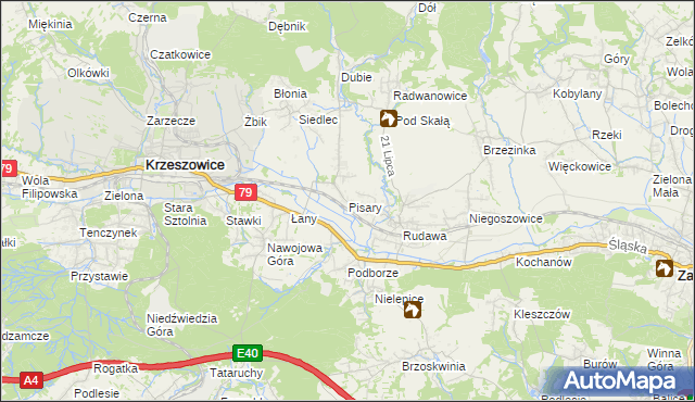 mapa Pisary gmina Zabierzów, Pisary gmina Zabierzów na mapie Targeo