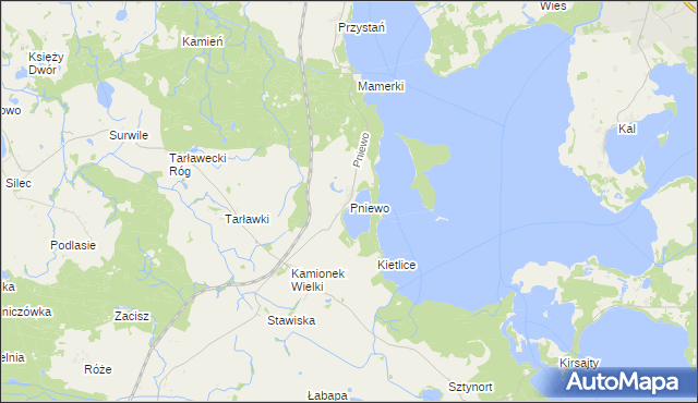 mapa Pniewo gmina Węgorzewo, Pniewo gmina Węgorzewo na mapie Targeo