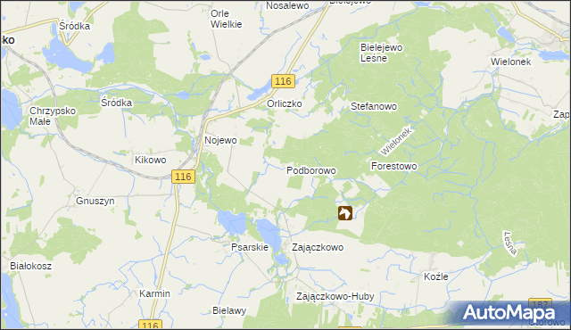 mapa Podborowo gmina Pniewy, Podborowo gmina Pniewy na mapie Targeo