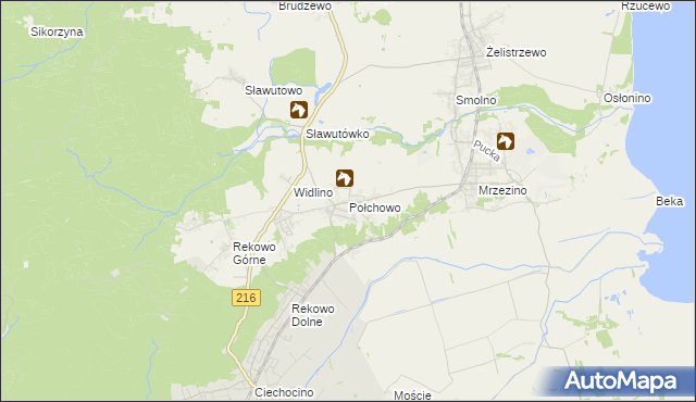 mapa Połchowo gmina Puck, Połchowo gmina Puck na mapie Targeo