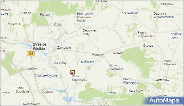 mapa Pomiary gmina Strzelce Wielkie, Pomiary gmina Strzelce Wielkie na mapie Targeo