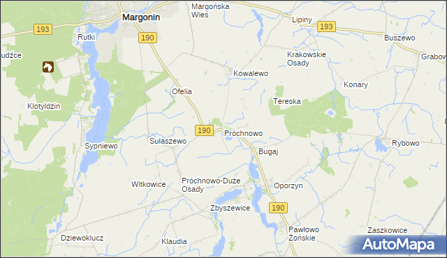 mapa Próchnowo gmina Margonin, Próchnowo gmina Margonin na mapie Targeo