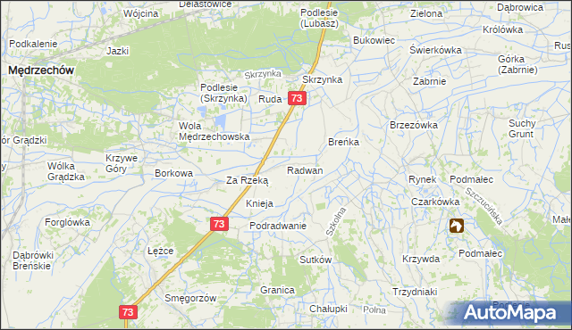 mapa Radwan gmina Szczucin, Radwan gmina Szczucin na mapie Targeo