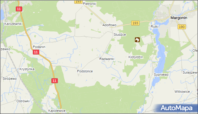 mapa Radwanki gmina Margonin, Radwanki gmina Margonin na mapie Targeo