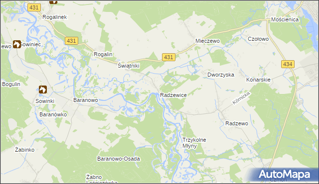 mapa Radzewice, Radzewice na mapie Targeo