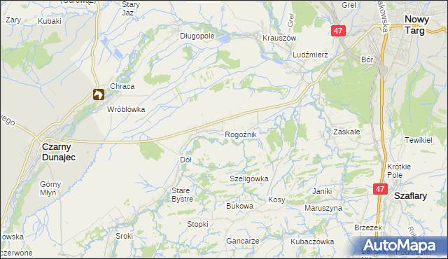 mapa Rogoźnik gmina Nowy Targ, Rogoźnik gmina Nowy Targ na mapie Targeo