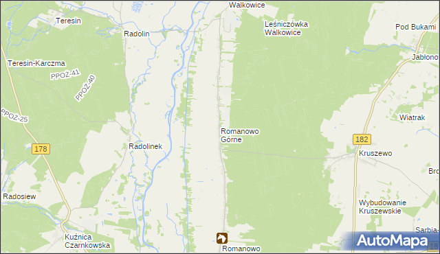 mapa Romanowo Górne, Romanowo Górne na mapie Targeo
