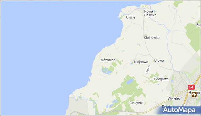 mapa Różaniec gmina Braniewo, Różaniec gmina Braniewo na mapie Targeo