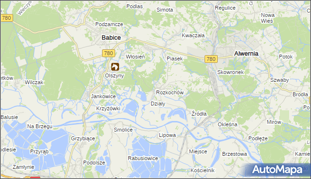 mapa Rozkochów gmina Babice, Rozkochów gmina Babice na mapie Targeo