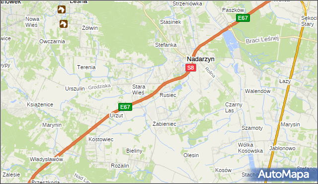 mapa Rusiec gmina Nadarzyn, Rusiec gmina Nadarzyn na mapie Targeo