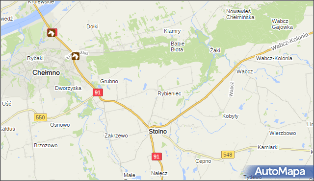 mapa Rybieniec gmina Stolno, Rybieniec gmina Stolno na mapie Targeo