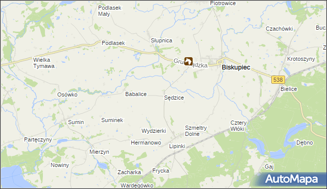 mapa Sędzice gmina Biskupiec, Sędzice gmina Biskupiec na mapie Targeo