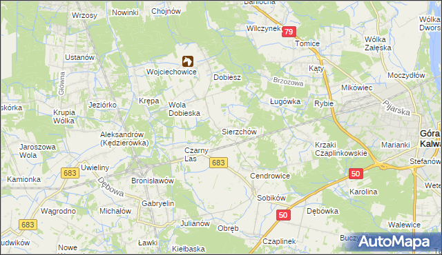mapa Sierzchów gmina Góra Kalwaria, Sierzchów gmina Góra Kalwaria na mapie Targeo