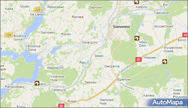 mapa Sławki gmina Somonino, Sławki gmina Somonino na mapie Targeo