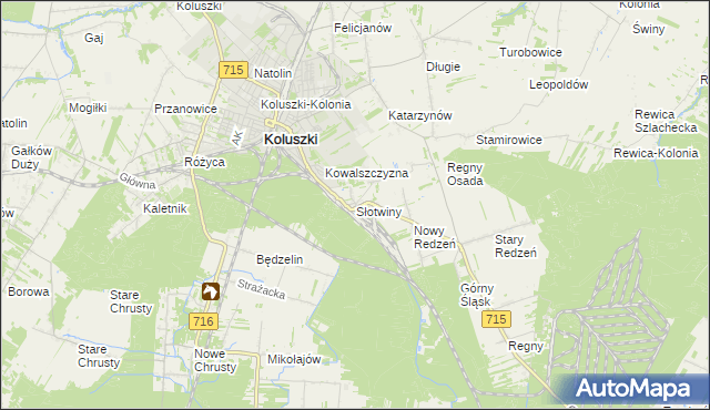 mapa Słotwiny gmina Koluszki, Słotwiny gmina Koluszki na mapie Targeo