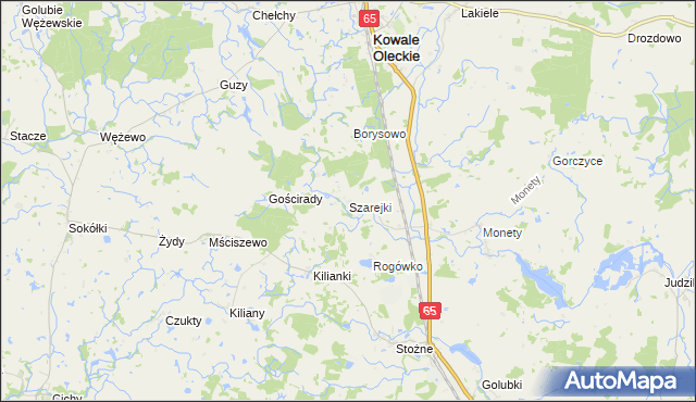 mapa Szarejki gmina Kowale Oleckie, Szarejki gmina Kowale Oleckie na mapie Targeo