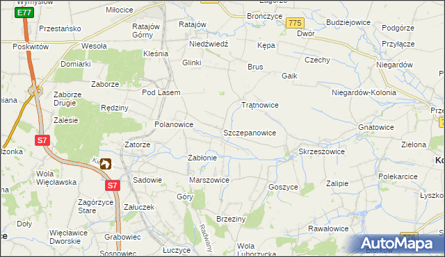 mapa Szczepanowice gmina Słomniki, Szczepanowice gmina Słomniki na mapie Targeo