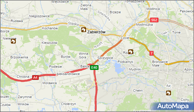 mapa Szczyglice gmina Zabierzów, Szczyglice gmina Zabierzów na mapie Targeo