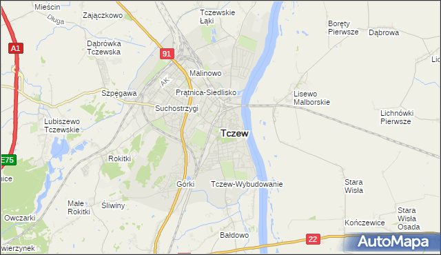 mapa Tczew, Tczew na mapie Targeo