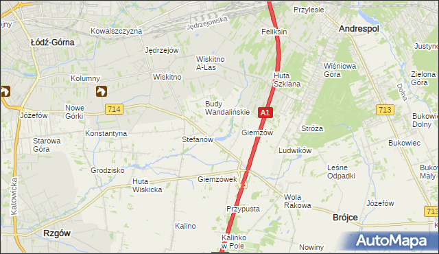 mapa Wandalin gmina Brójce, Wandalin gmina Brójce na mapie Targeo