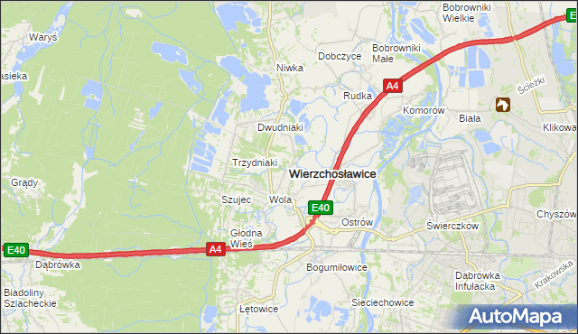 mapa Wierzchosławice powiat tarnowski, Wierzchosławice powiat tarnowski na mapie Targeo