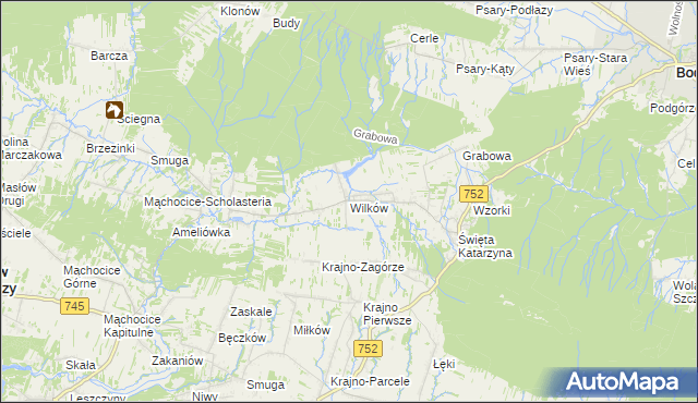mapa Wilków gmina Bodzentyn, Wilków gmina Bodzentyn na mapie Targeo