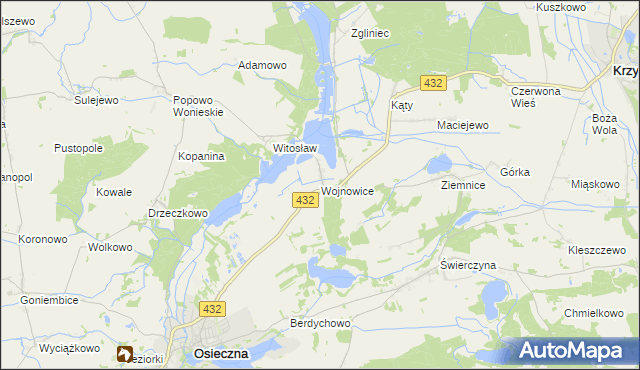 mapa Wojnowice gmina Osieczna, Wojnowice gmina Osieczna na mapie Targeo