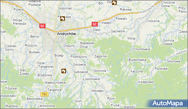 mapa Zagórnik gmina Andrychów, Zagórnik gmina Andrychów na mapie Targeo