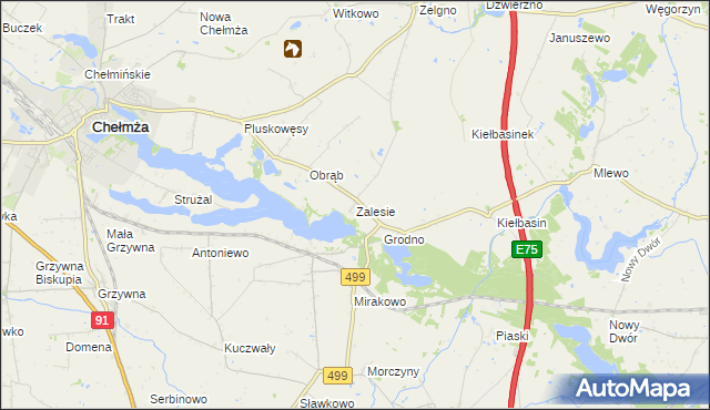 mapa Zalesie gmina Chełmża, Zalesie gmina Chełmża na mapie Targeo