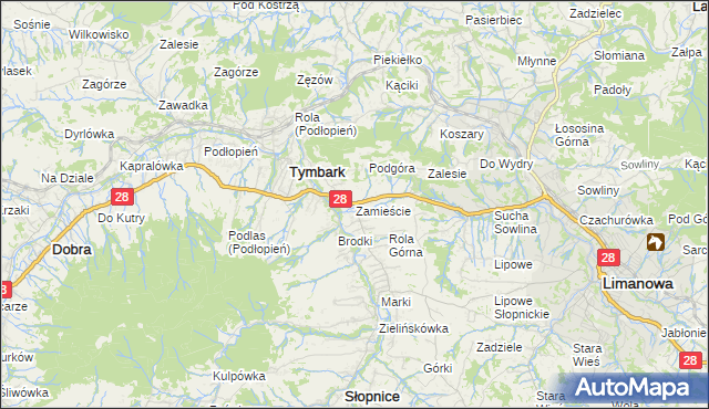 mapa Zamieście gmina Tymbark, Zamieście gmina Tymbark na mapie Targeo