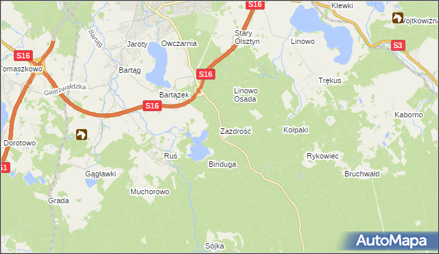 mapa Zazdrość gmina Stawiguda, Zazdrość gmina Stawiguda na mapie Targeo