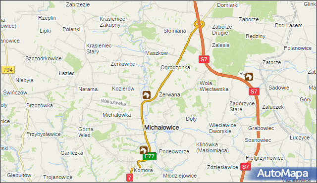 mapa Zerwana, Zerwana na mapie Targeo