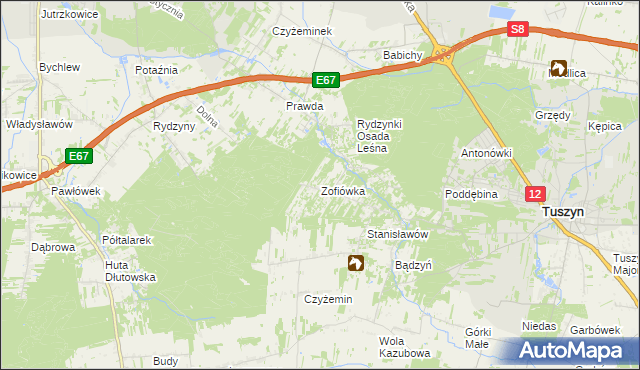 mapa Zofiówka gmina Tuszyn, Zofiówka gmina Tuszyn na mapie Targeo