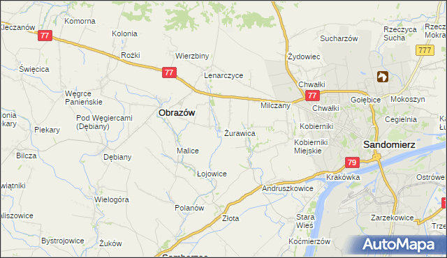 mapa Żurawica gmina Obrazów, Żurawica gmina Obrazów na mapie Targeo
