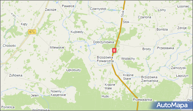 mapa Brzozówka Folwarczna, Brzozówka Folwarczna na mapie Targeo