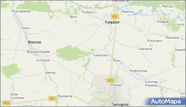 mapa Kamionka gmina Księżpol, Kamionka gmina Księżpol na mapie Targeo