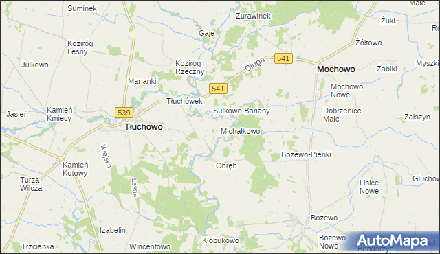 mapa Michałkowo gmina Tłuchowo, Michałkowo gmina Tłuchowo na mapie Targeo