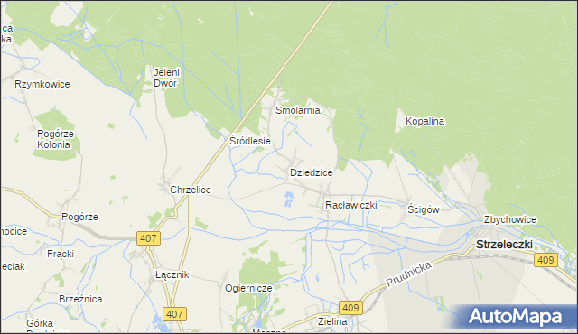 mapa Dziedzice gmina Strzeleczki, Dziedzice gmina Strzeleczki na mapie Targeo