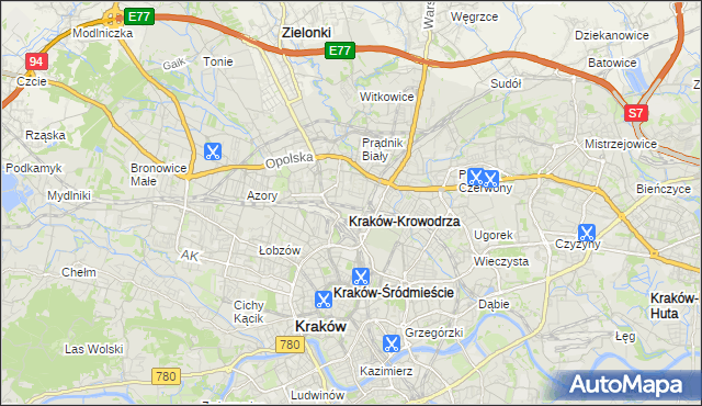 mapa Krowodrza, Krowodrza na mapie Targeo