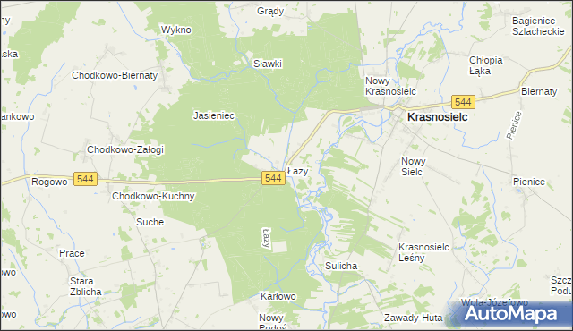 mapa Łazy gmina Krasnosielc, Łazy gmina Krasnosielc na mapie Targeo