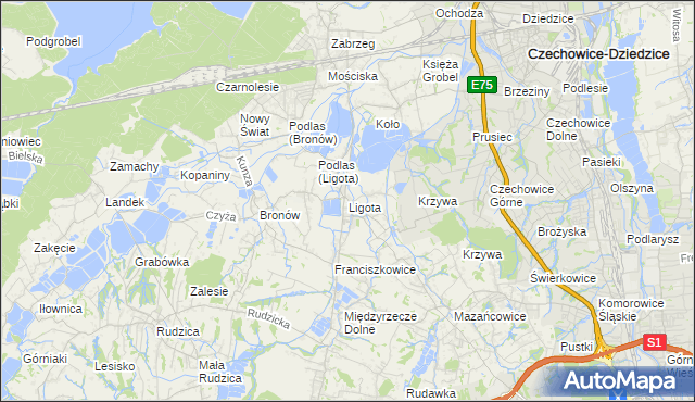 mapa Ligota gmina Czechowice-Dziedzice, Ligota gmina Czechowice-Dziedzice na mapie Targeo