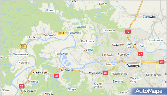 mapa Ostrów gmina Przemyśl, Ostrów gmina Przemyśl na mapie Targeo