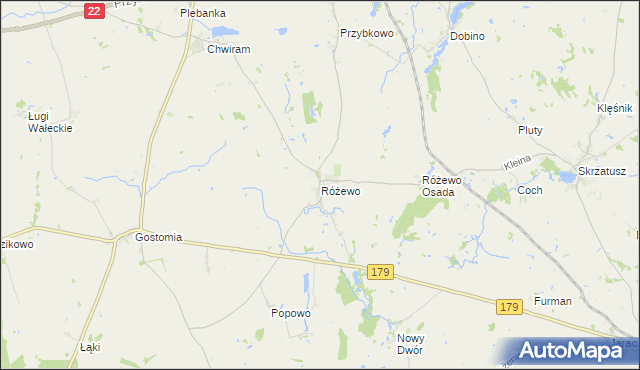 mapa Różewo gmina Wałcz, Różewo gmina Wałcz na mapie Targeo