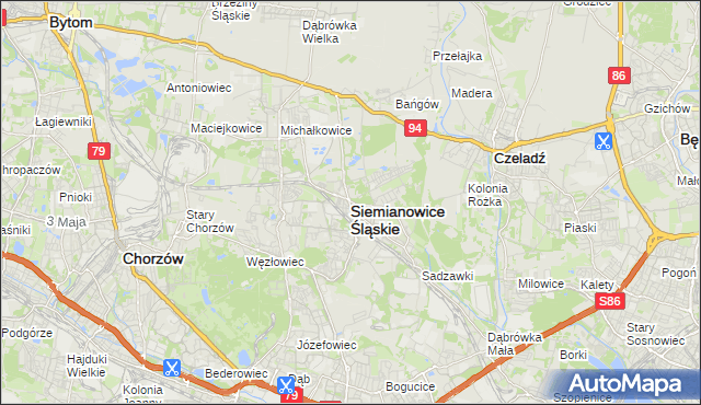 mapa Siemianowice Śląskie, Siemianowice Śląskie na mapie Targeo