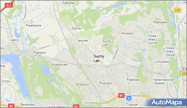 mapa Suchy Las powiat poznański, Suchy Las powiat poznański na mapie Targeo