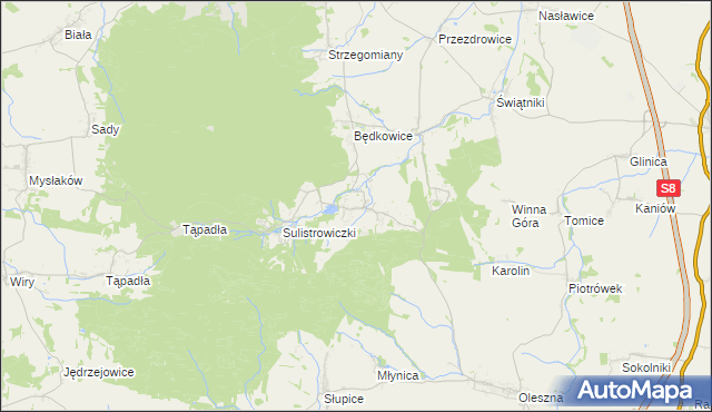 mapa Sulistrowice gmina Sobótka, Sulistrowice gmina Sobótka na mapie Targeo
