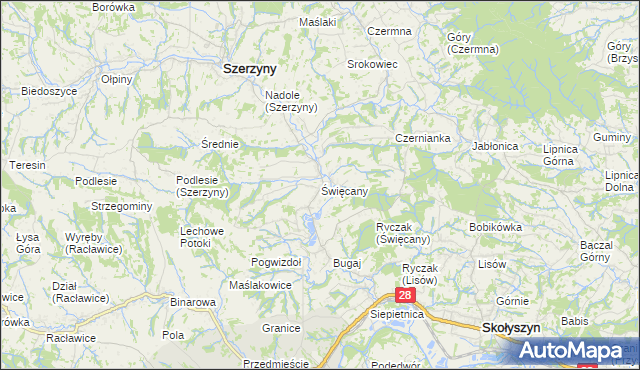 mapa Święcany, Święcany na mapie Targeo