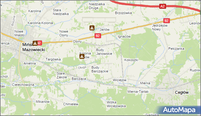 mapa Anielew gmina Mińsk Mazowiecki, Anielew gmina Mińsk Mazowiecki na mapie Targeo