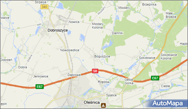 mapa Boguszyce gmina Oleśnica, Boguszyce gmina Oleśnica na mapie Targeo