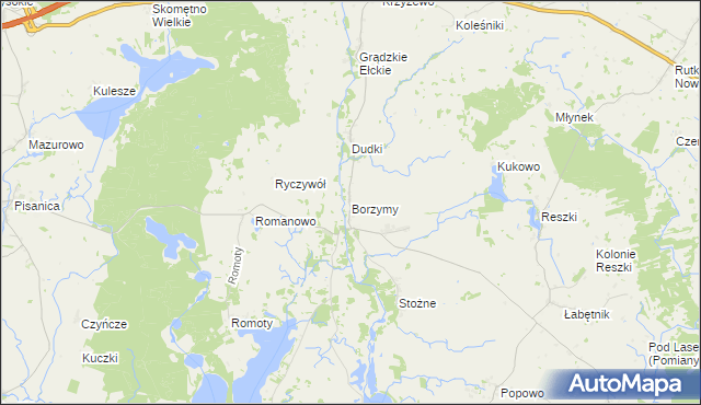 mapa Borzymy gmina Kalinowo, Borzymy gmina Kalinowo na mapie Targeo